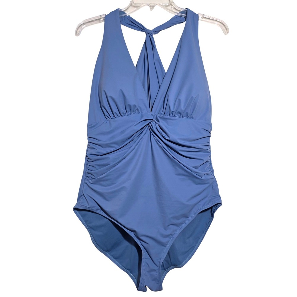 ShapeLLX Smart Sculpt Ruched Twist-Front Tummy Control Swimsuit Sky Blue XL EUC - Picture 6 of 13